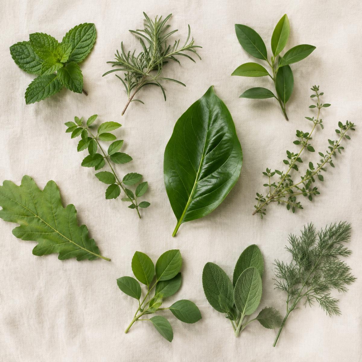 Assorted fresh green leaves